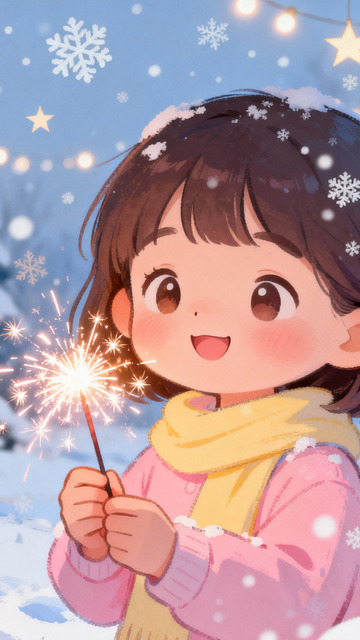 暖冬手绘小女孩放烟花1