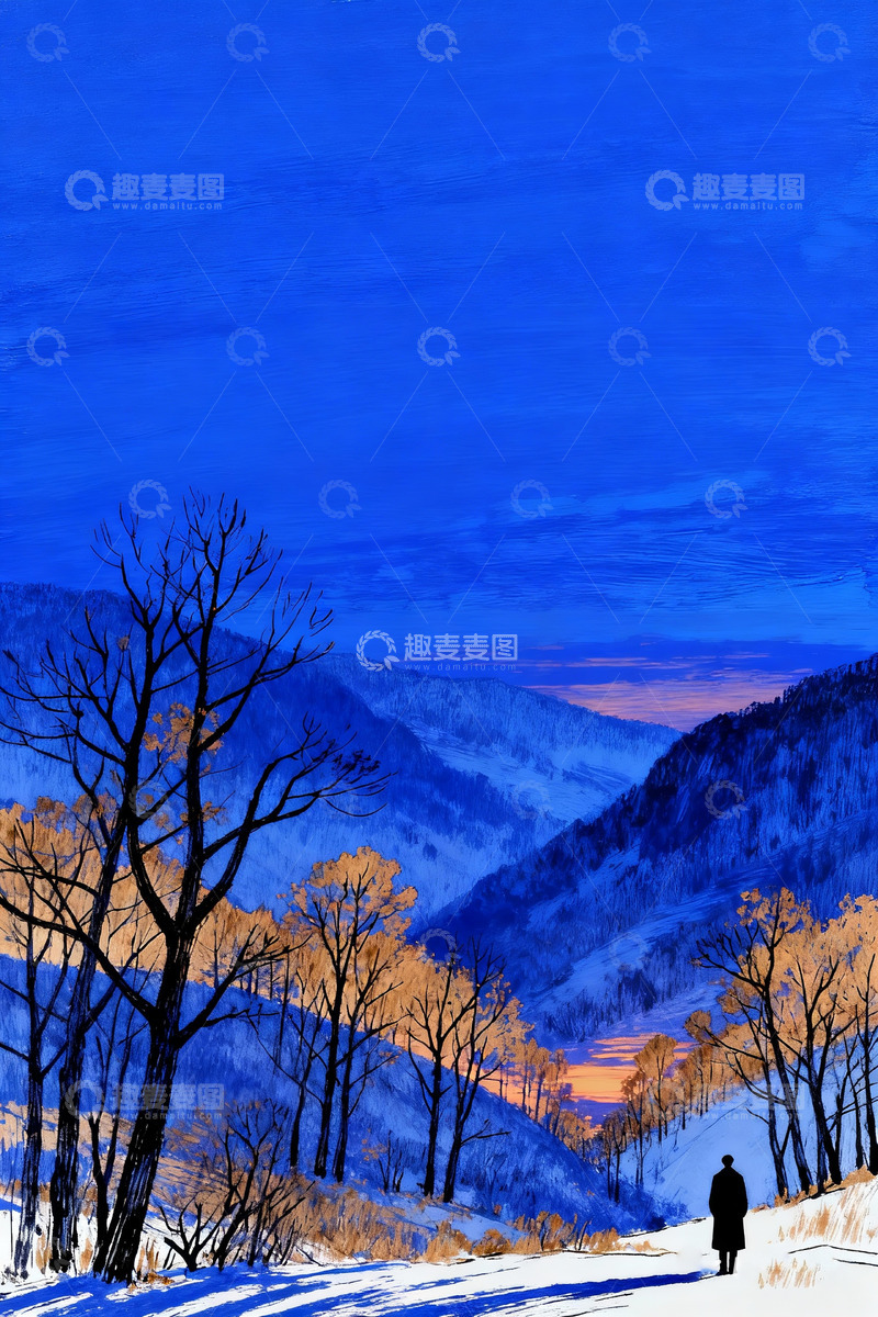 高清大图下载【趣麦麦图】秋日黄昏山谷钢笔画3