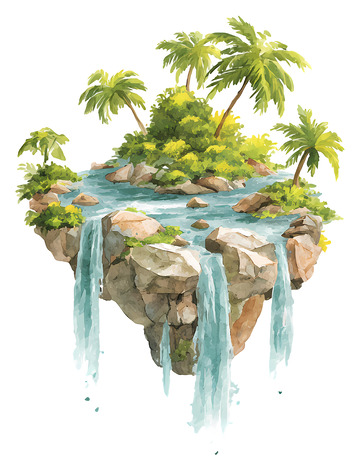 热带漂浮岛屿瀑布