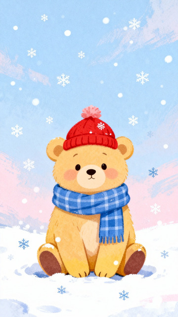 冬日手绘可爱小熊