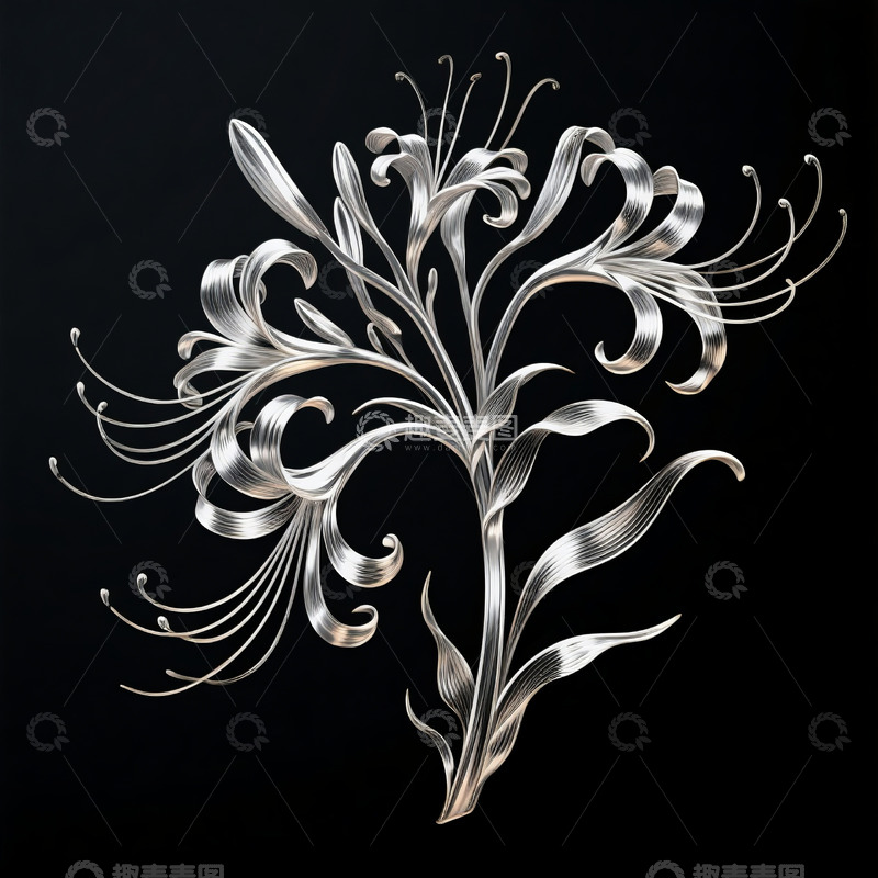 高清大图下载【趣麦麦图】石蒜花优美线条金属光泽插画