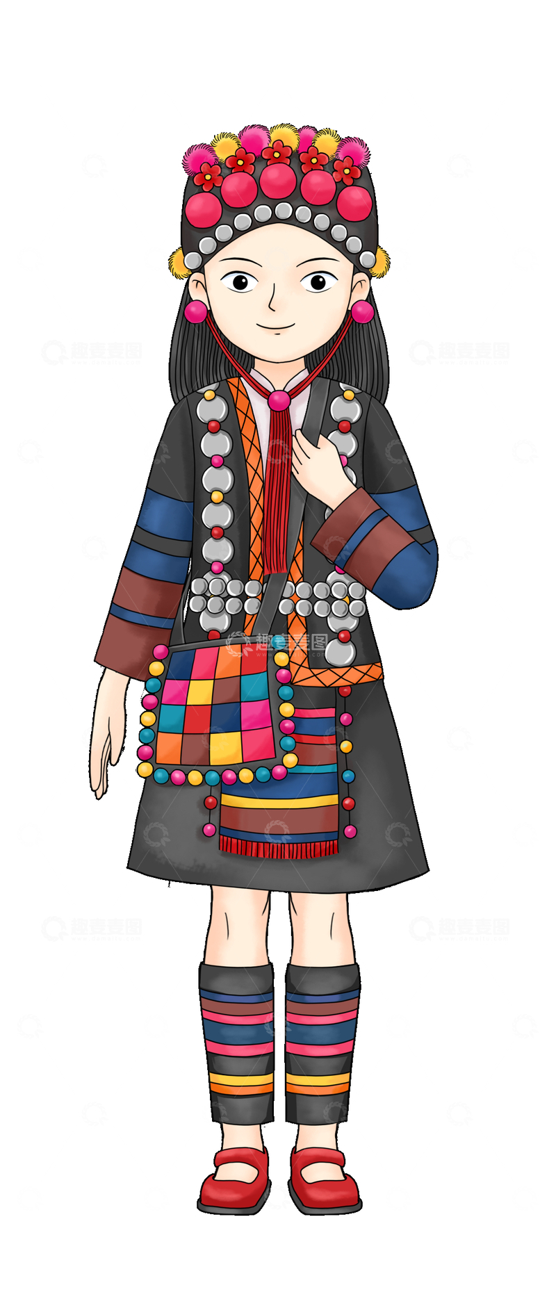 源文件下载【趣麦麦图】-少数民族少女传统服饰装扮哈尼族漫画