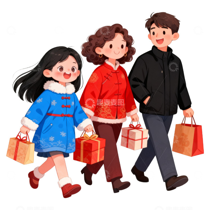 高清大图下载【趣麦麦图】卡通手绘年货购物免抠元素