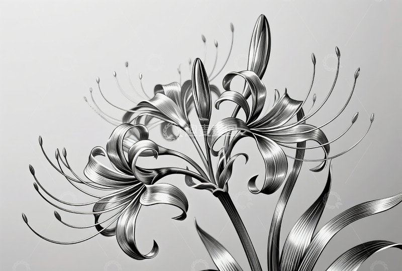 高清大图下载【趣麦麦图】石蒜花优美线条金属光泽插画6