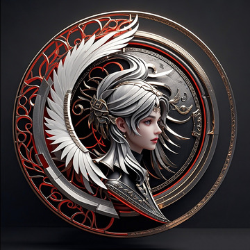 古风女神徽章艺术图案