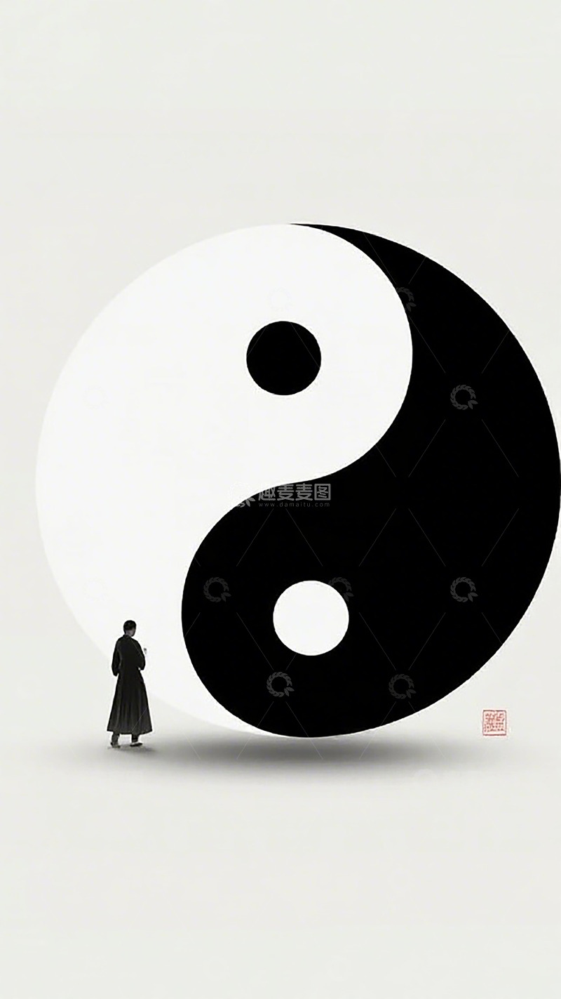高清大图下载【趣麦麦图】太极图与人物剪影艺术插画