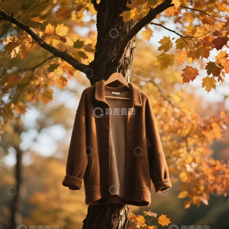 高清大图下载【趣麦麦图】秋日树梢挂衣景