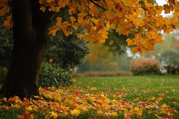 秋季公园树木落叶