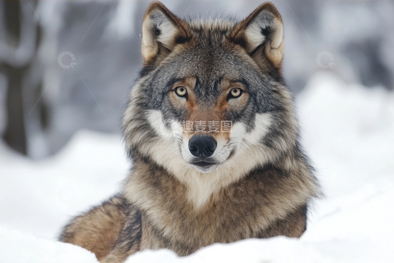 高清大图下载【趣麦麦图】雪地里的一头狼