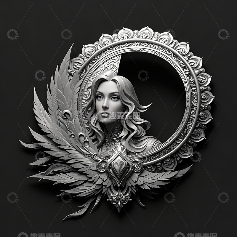 高清大图下载【趣麦麦图】金属浮雕女神像装饰边框
