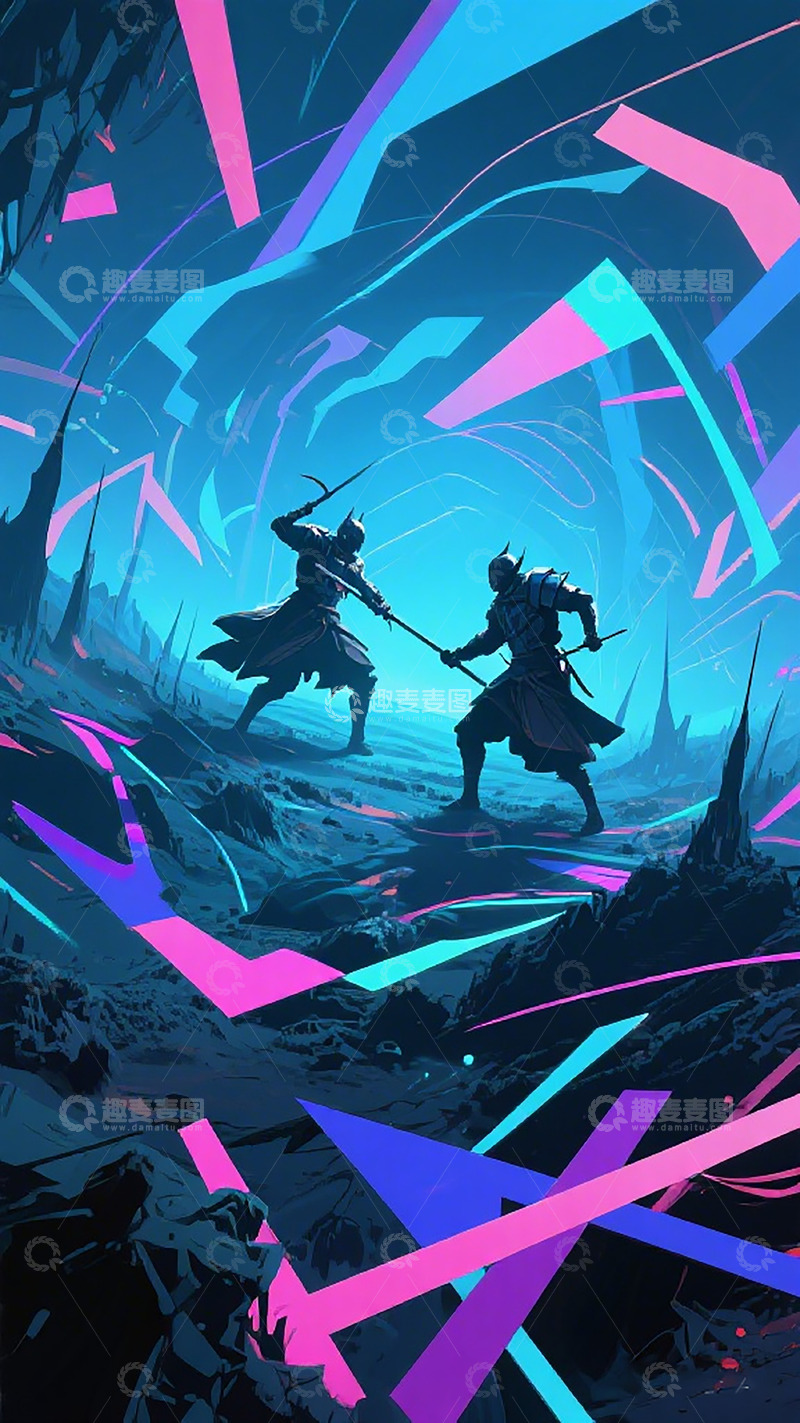 高清大图下载【趣麦麦图】幻想风骑士对决插画