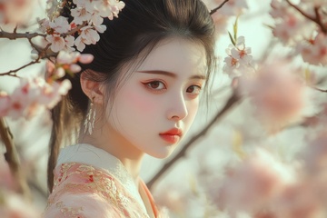 桃花林中的一位美少女