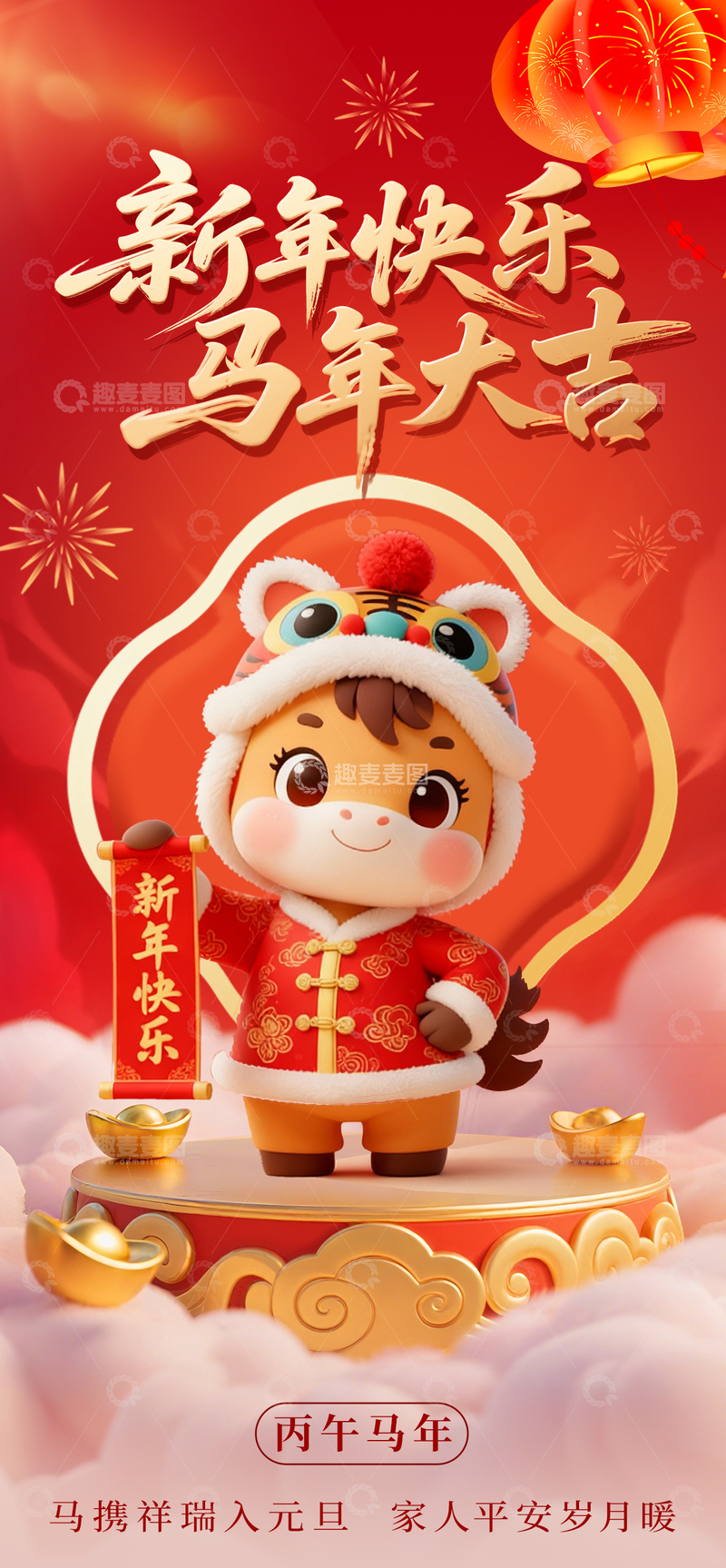源文件下载【趣麦麦图】-新年快乐马年大吉