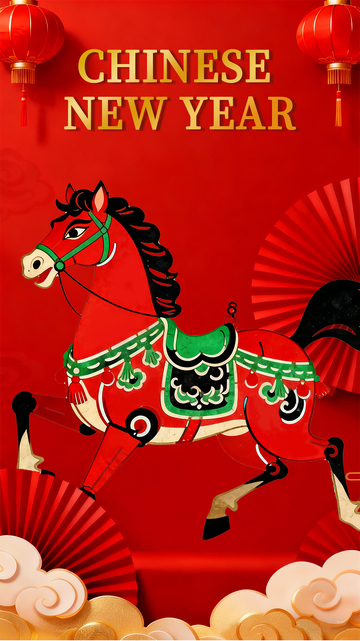 红色喜庆中国风国潮皮影马年海报