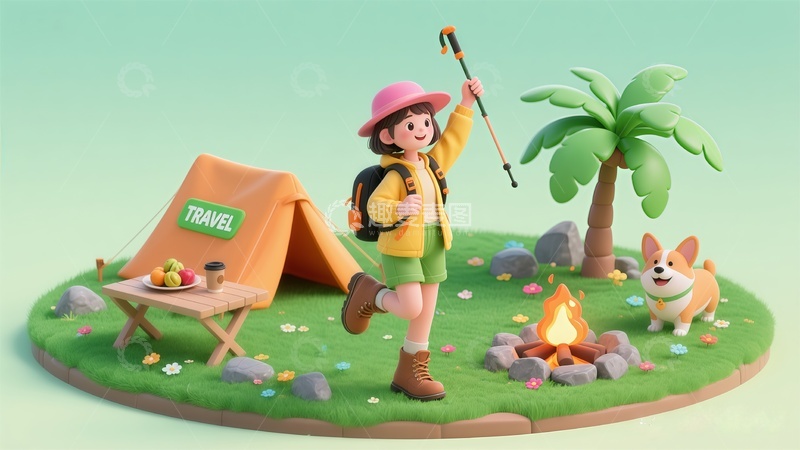 高清大图下载【趣麦麦图】-户外露营卡通插画设计素材