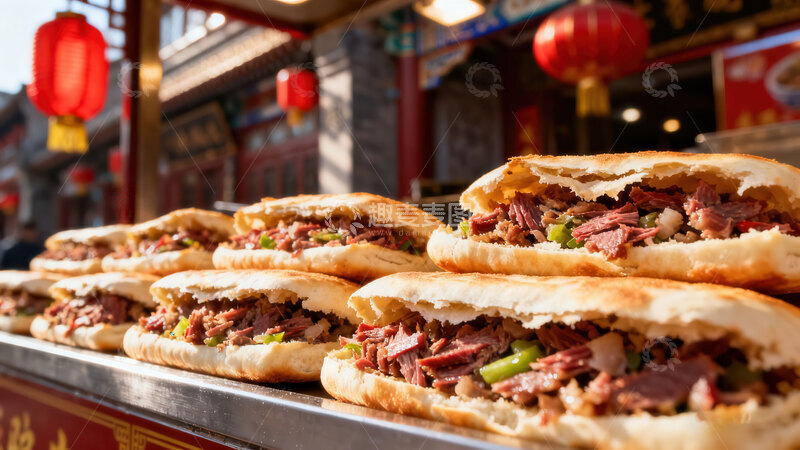高清大图下载【趣麦麦图】-驴肉火烧  酥脆  青椒  