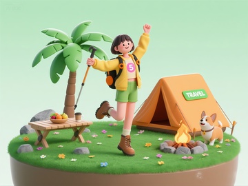 户外旅行探险3D插画