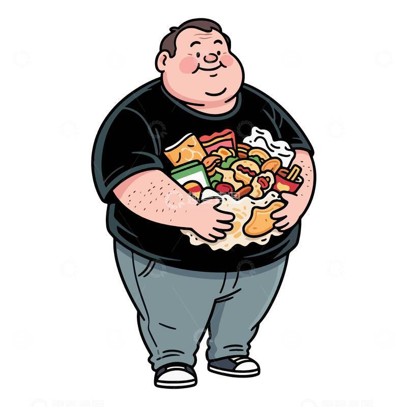 源文件下载【趣麦麦图】-卡通人物肥胖饮食插图