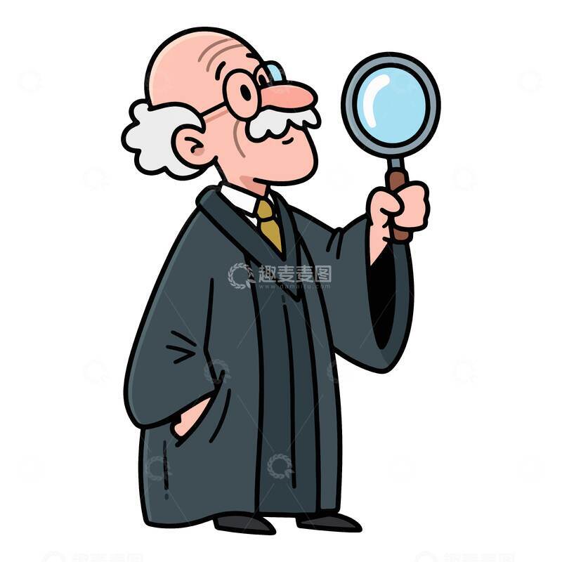 源文件下载【趣麦麦图】卡通老爷爷放大镜插画素材