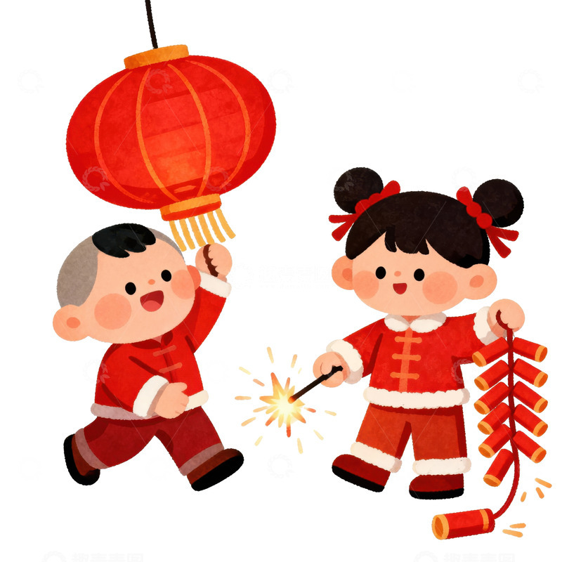 高清大图下载【趣麦麦图】-过年放鞭炮的小孩们