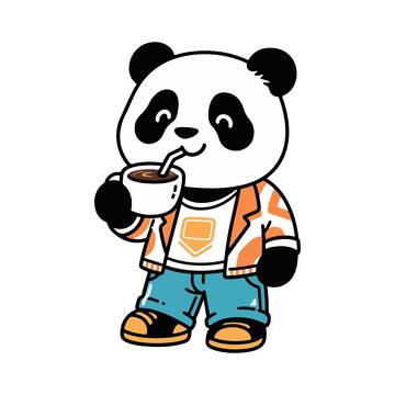 卡通熊猫饮品插画设计素材