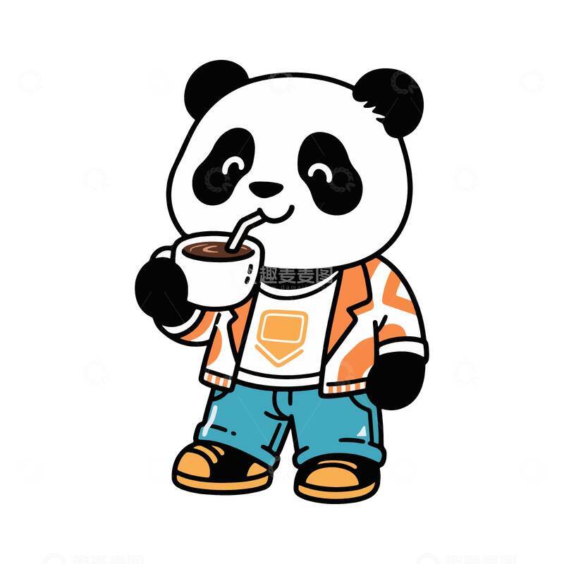 源文件下载【趣麦麦图】-卡通熊猫饮品插画设计素材