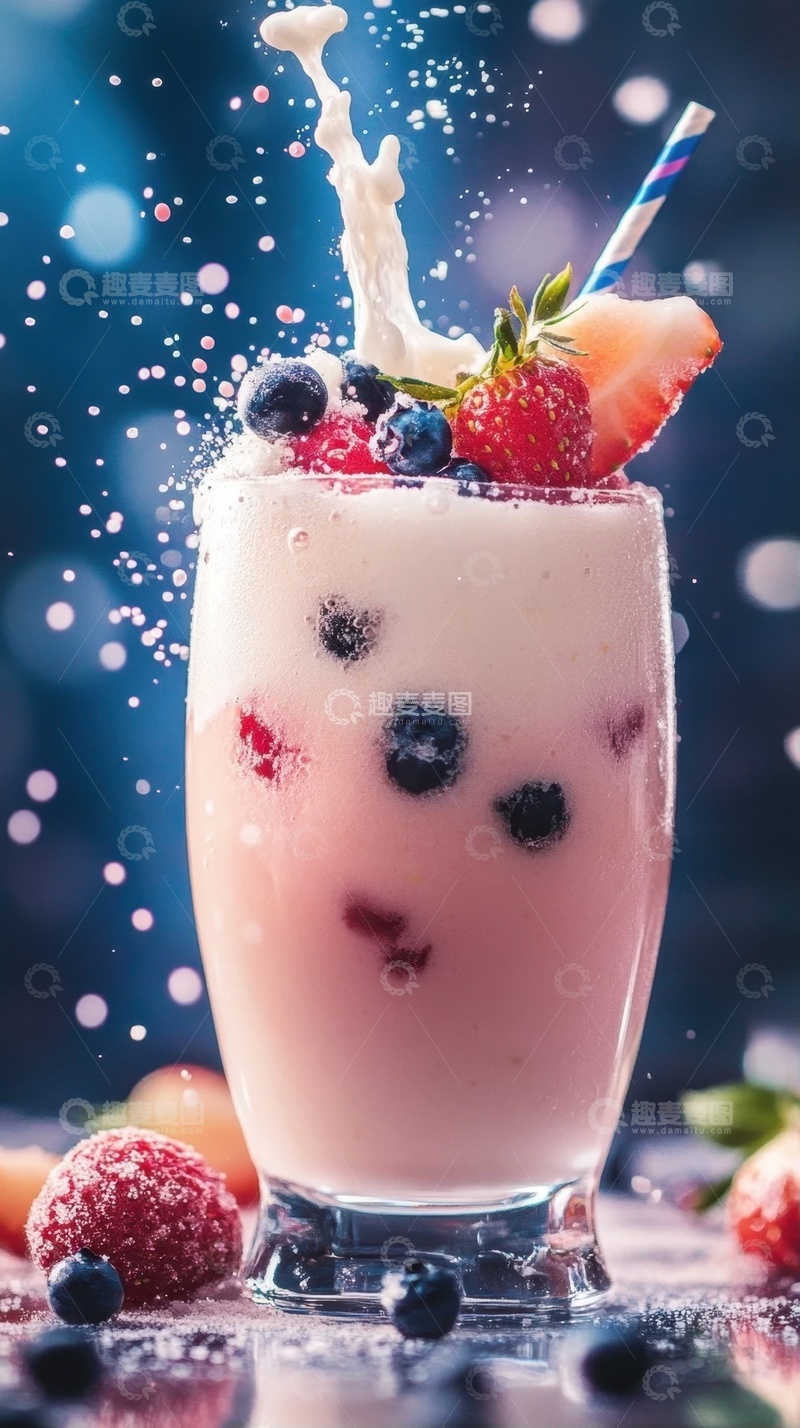 高清大图下载【趣麦麦图】水果草莓蓝莓奶昔饮品