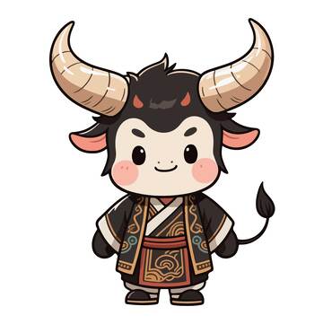 古风卡通牛形象插画