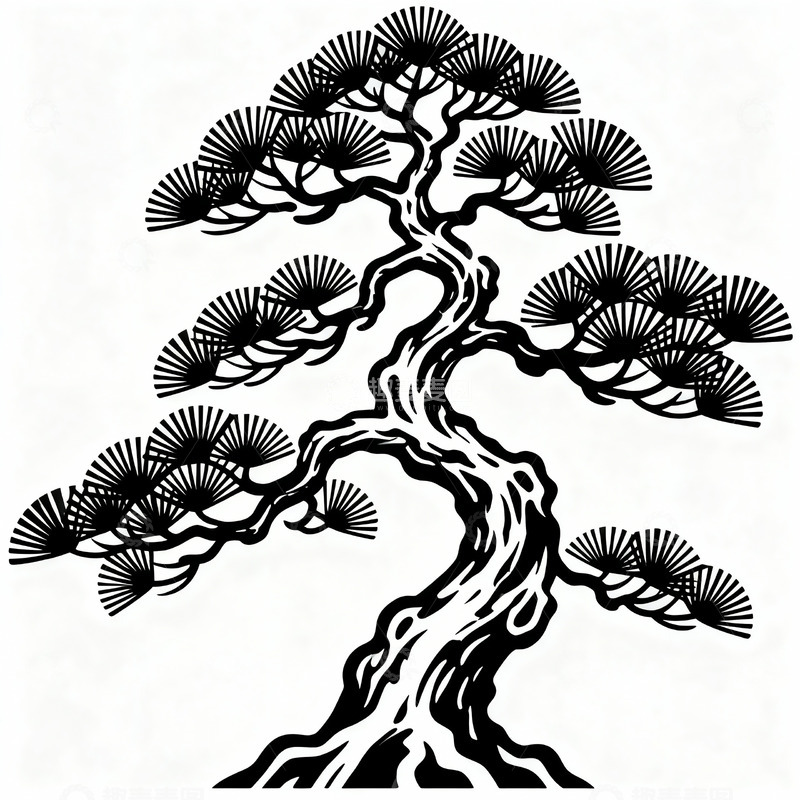 高清大图下载【趣麦麦图】传统东方风格的松树枝干7