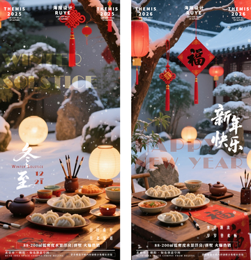 喜庆雪景新年饺子海报设计