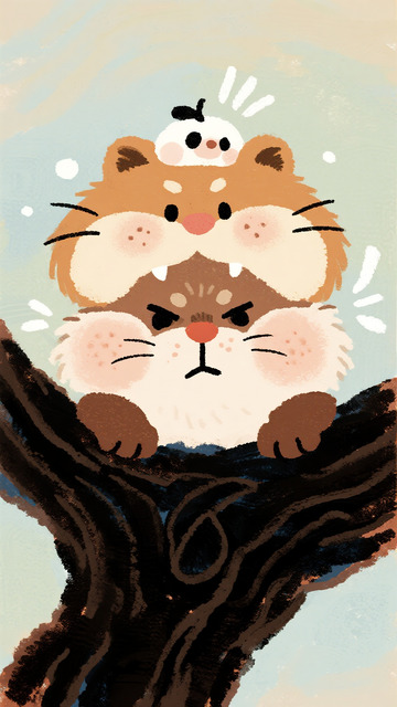 暴躁双脸兽头顶的慌张小萌宠