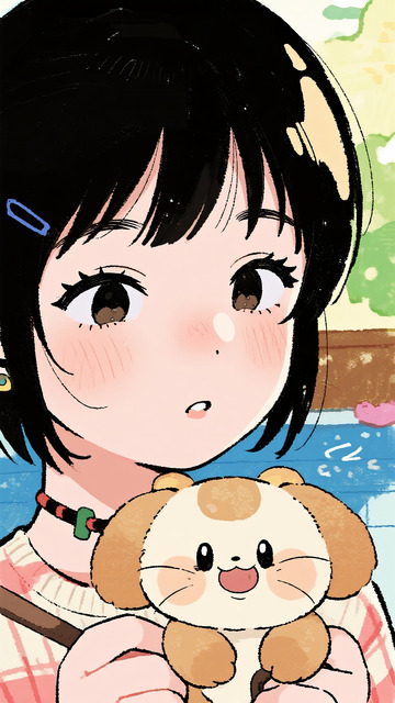 黑短发少女与橘猫的户外邂逅