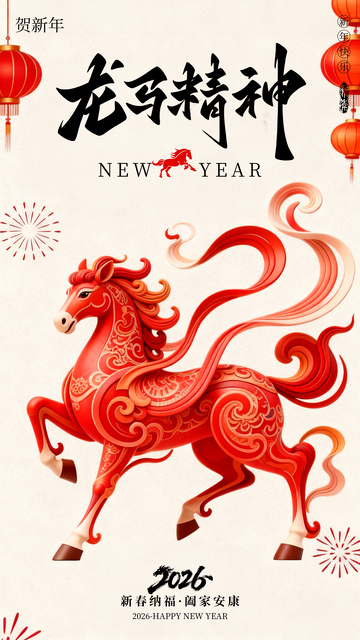 马年3D春节简约海报
