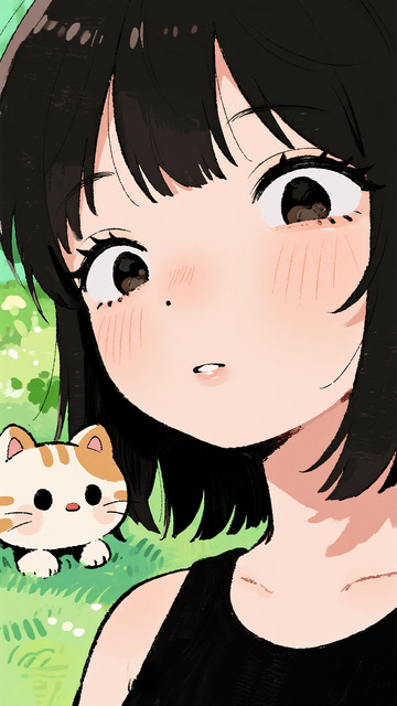 粉格纹少女怀抱萌犬的日常