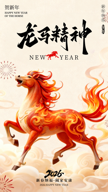 3D马年春节简约海报