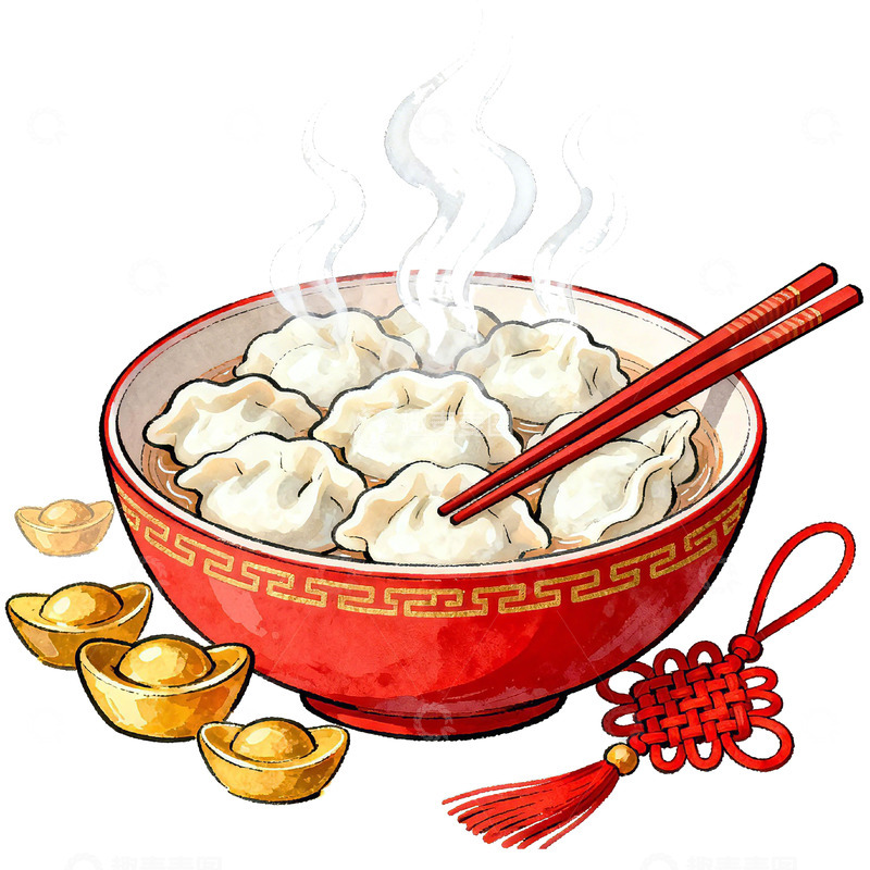 高清大图下载【趣麦麦图】中国风饺子美食插画素材