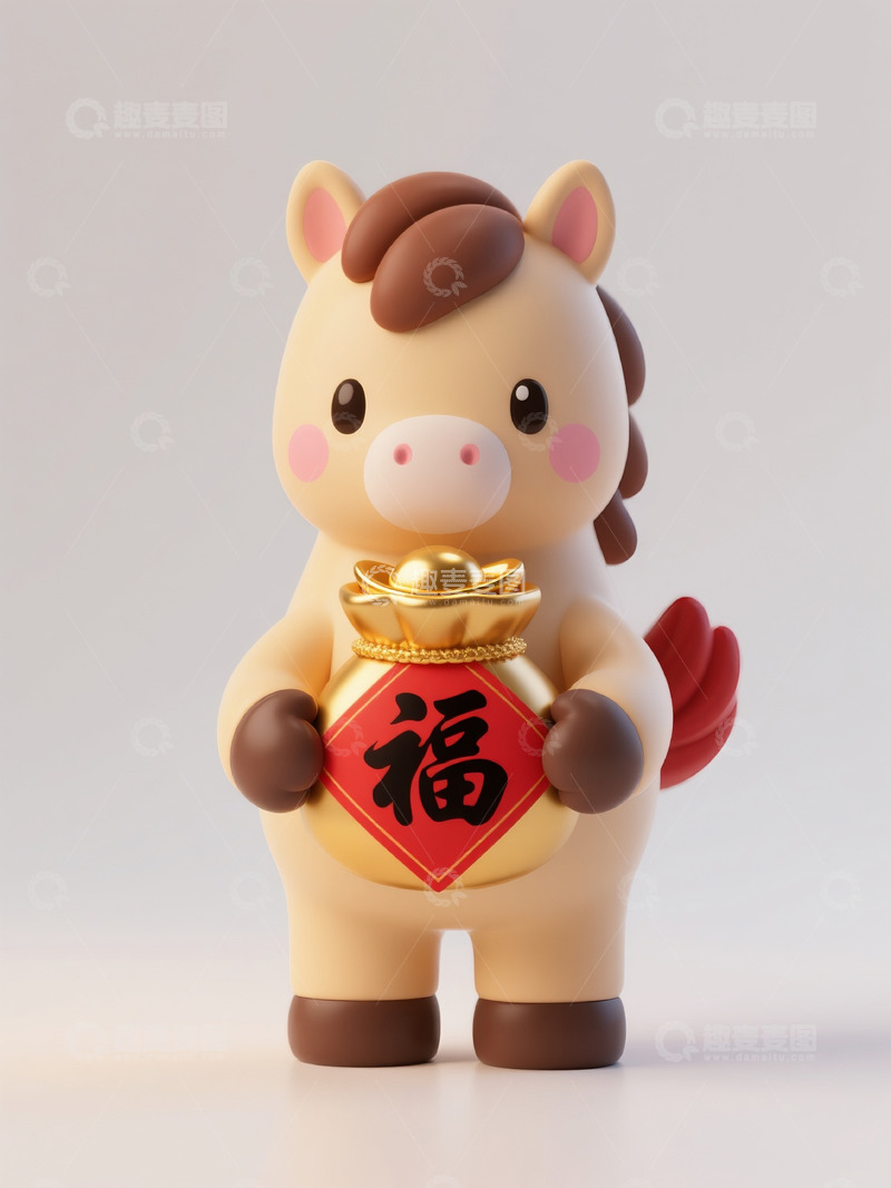 高清大图下载【趣麦麦图】可爱马儿福字装饰摆件