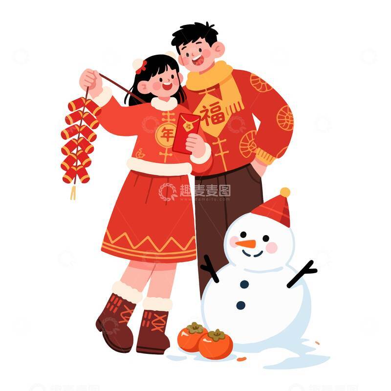 源文件下载【趣麦麦图】-喜庆新年春节插画