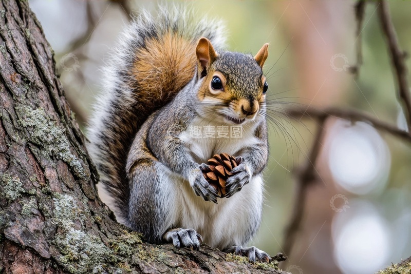 高清大图下载【趣麦麦图】松树上的一只松鼠