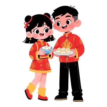 新年喜庆卡通人物饺子插画