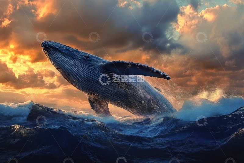 高清大图下载【趣麦麦图】跃出大海的座头鲸