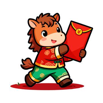 卡通马年红包送福插画