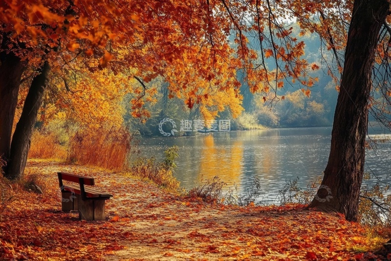 高清大图下载【趣麦麦图】秋季枫树林自然湖泊美景