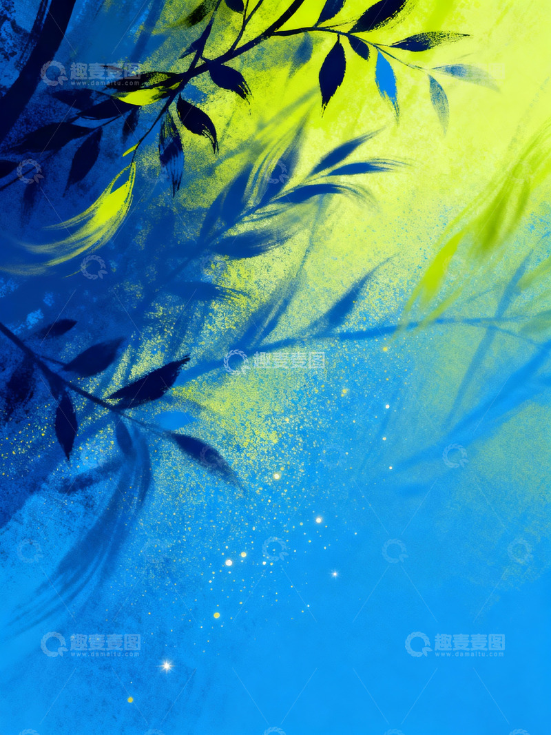 高清大图下载【趣麦麦图】微风轻拂的枝叶轮廓插画6