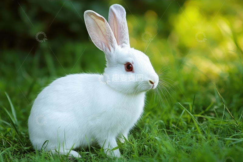 高清大图下载【趣麦麦图】草地上的一只白色兔子