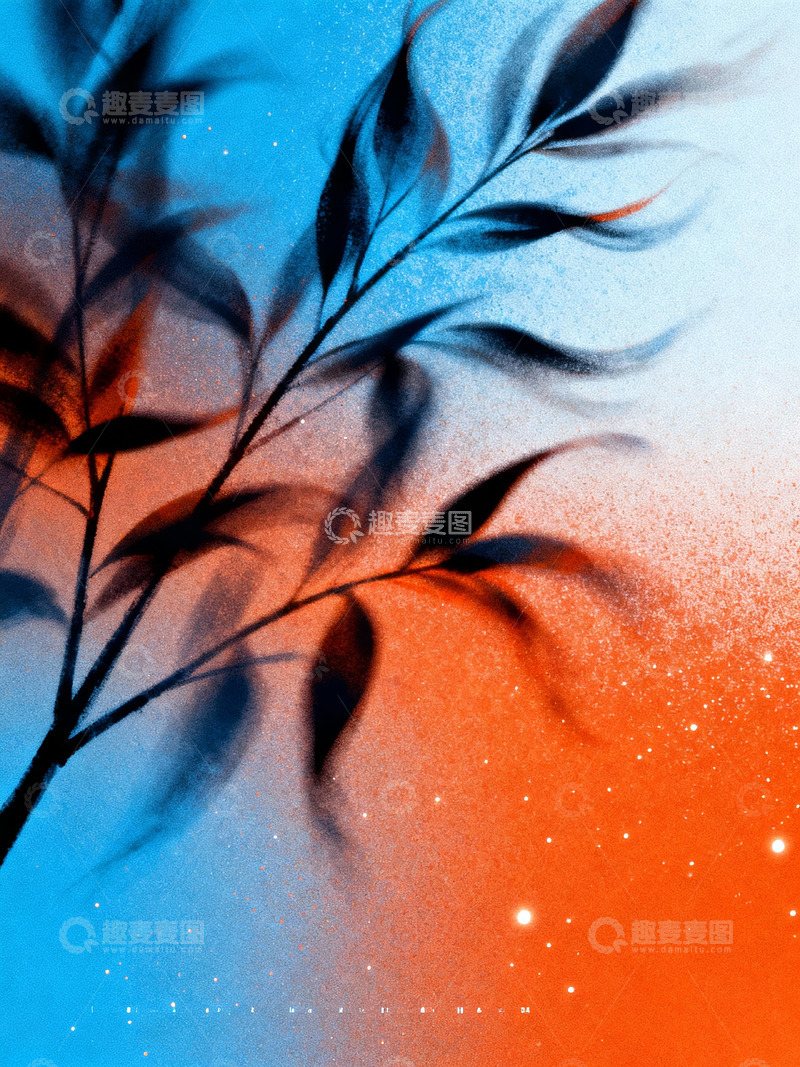 高清大图下载【趣麦麦图】微风轻拂的枝叶轮廓插画3