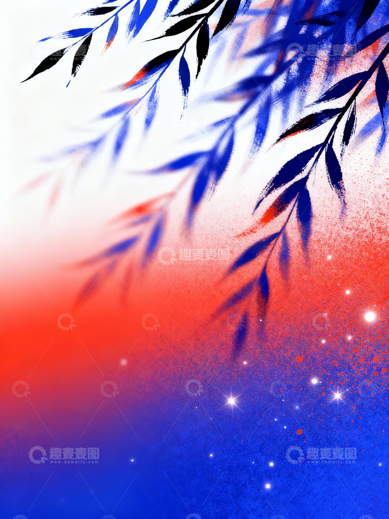 高清大图下载【趣麦麦图】微风轻拂的枝叶轮廓插画2