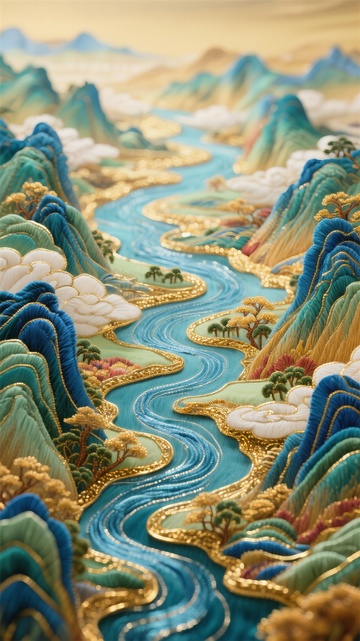 锦绣山河刺绣画卷