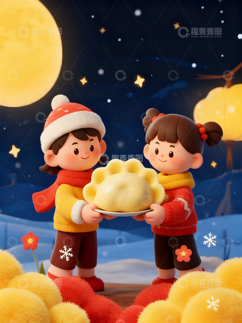 源文件下载【趣麦麦图】3d小孩吃饺子2