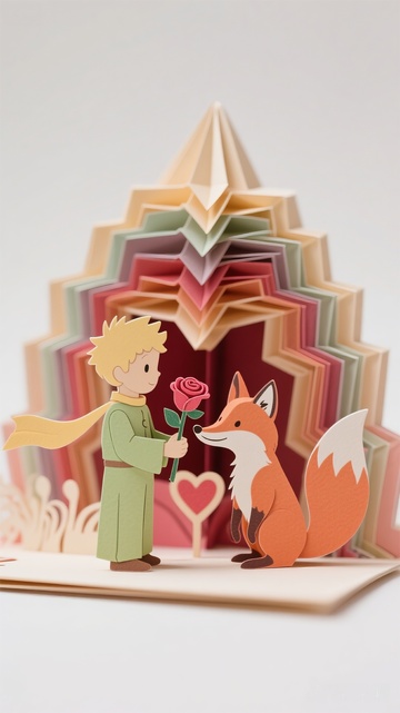 纸艺小王子与狐狸创意摆件场景